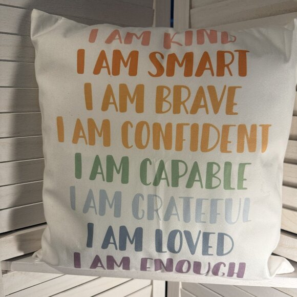 Affirmation Throw Pillow – “I AM” Motivational Quotes, Multicolor Text - Picture 1 of 2